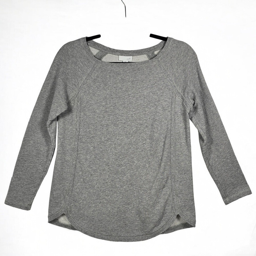 J Jill Gray Crew Neck Long Sleeve‎ Sweatshirt Terry Cloth Cotton XS Athleisure